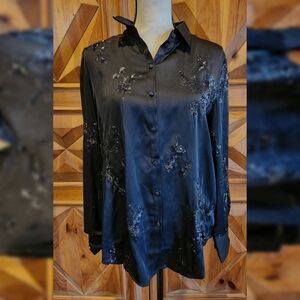 SEQUIN SATIN DROP SHOULDER BLOUSE